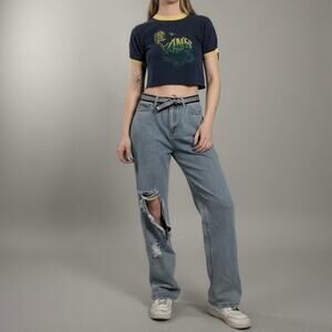 Nasty Gal Distressed High Rise Relaxed Fit Jeans